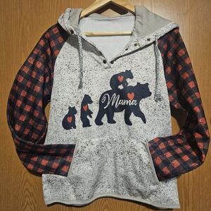 Gray and Red Plaid Mama Bear Hoodie